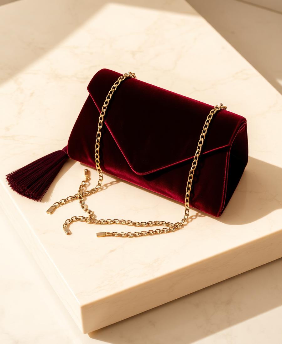 Nuit Velvet Clutch — Bags in Burgundy